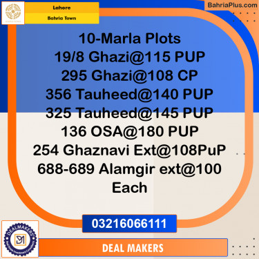 10 Marla Residential Plot for Sale in Bahria Town, Lahore - (BP-222235)