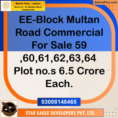 9 Marla Commercial Plot for Sale in Sector D - EE Multan Block Commercial -  Bahria Town, Lahore - (BP-222269)