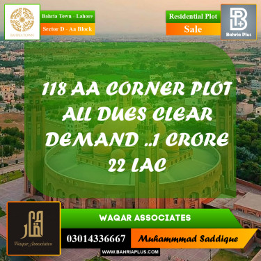 5 Marla Residential Plot for Sale in Sector D - AA Block -  Bahria Town, Lahore - (BP-222299)