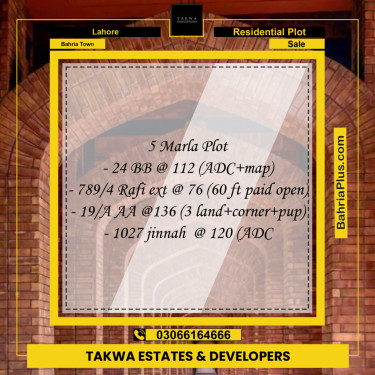 Residential Plot for Sale in Bahria Town, Lahore - (BP-222304)