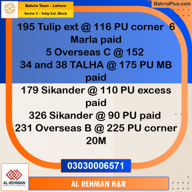 6 Marla Residential Plot for Sale in Sector C - Tulip Ext. Block -  Bahria Town, Lahore - (BP-222432)