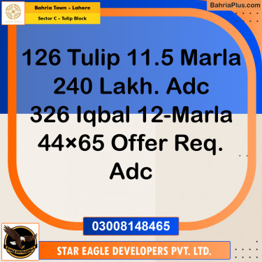 11.5 Marla Residential Plot for Sale in Sector C - Tulip Block -  Bahria Town, Lahore - (BP-222443)
