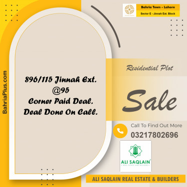 5 Marla Residential Plot for Sale in Sector E - Jinnah Ext. Block -  Bahria Town, Lahore - (BP-222496)