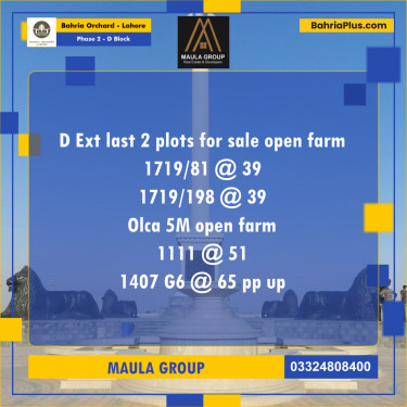 5 Marla Residential Plot for Sale in Phase 2 - D Block -  Bahria Orchard, Lahore - (BP-222499)