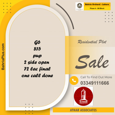 10 Marla Residential Plot for Sale in Phase 4 - G6 Block -  Bahria Orchard, Lahore - (BP-222643)