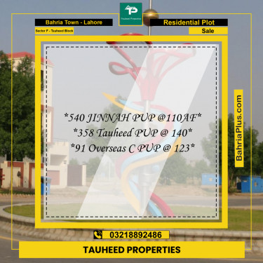 10 Marla Residential Plot for Sale in Sector F - Tauheed Block -  Bahria Town, Lahore - (BP-222655)