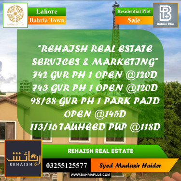 Residential Plot for Sale in Bahria Town, Lahore - (BP-222693)