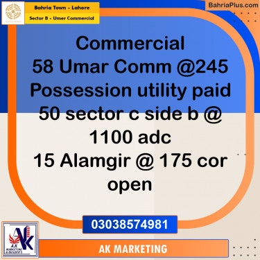4 Marla Commercial Plot for Sale in Sector B - Umer Commercial -  Bahria Town, Lahore - (BP-222699)