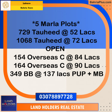 5 Marla Residential Plot for Sale in Bahria Town, Lahore - (BP-222895)