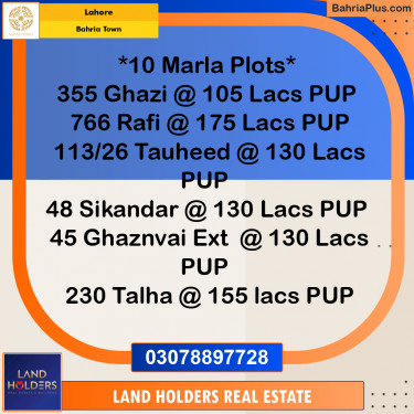 10 Marla Residential Plot for Sale in Bahria Town, Lahore - (BP-222896)