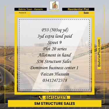 500 Sq. Yards Residential Plot for Sale in Precinct 33 -  Bahria Town, Karachi - (BP-223005)