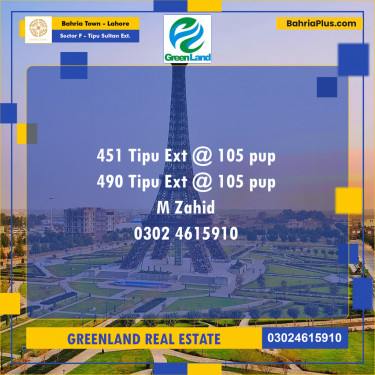 Residential Plot for Sale in Sector F - Tipu Sultan Ext. -  Bahria Town, Lahore - (BP-223027)