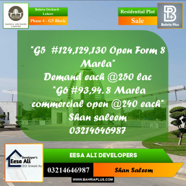 Residential Plot for Sale in Phase 4 - G5 Block -  Bahria Orchard, Lahore - (BP-223147)
