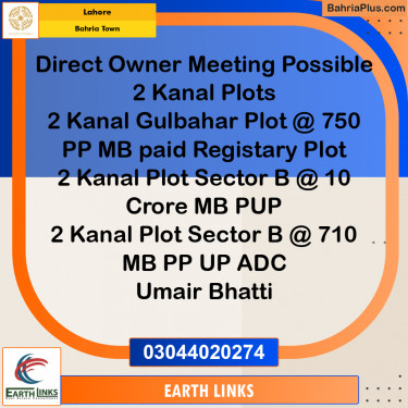 2 Kanal Residential Plot for Sale in Bahria Town, Lahore - (BP-223158)