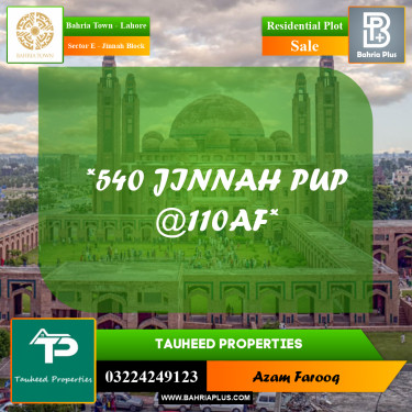 5 Marla Residential Plot for Sale in Sector E - Jinnah Block -  Bahria Town, Lahore - (BP-223180)