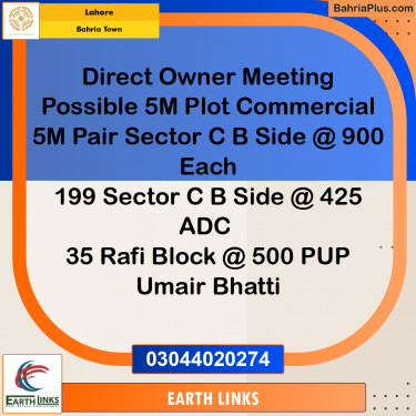 5 Marla Commercial Plot for Sale in Bahria Town, Lahore - (BP-223186)