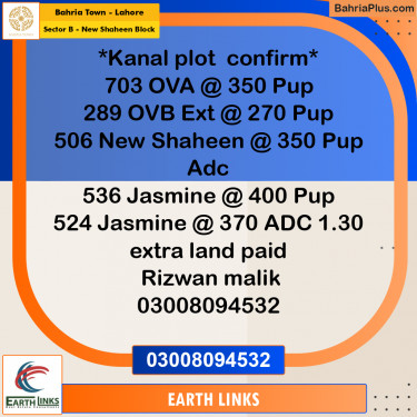 20 Kanal Residential Plot for Sale in Sector B - New Shaheen Block -  Bahria Town, Lahore - (BP-223208)