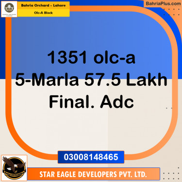 5 Marla Residential Plot for Sale in OLC-A Block -  Bahria Orchard, Lahore - (BP-223214)