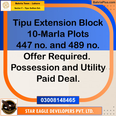 10 Marla Residential Plot for Sale in Sector F - Tipu Sultan Ext. -  Bahria Town, Lahore - (BP-223215)