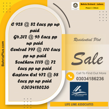 8 Marla Residential Plot for Sale in Phase 2 - C Block -  Bahria Orchard, Lahore - (BP-223276)