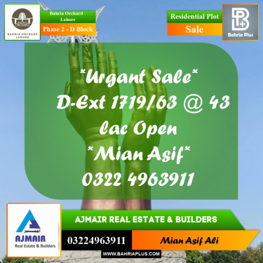 Residential Plot for Sale in Phase 2 - D Block -  Bahria Orchard, Lahore - (BP-223315)