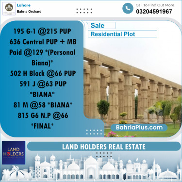 Residential Plot for Sale in Bahria Orchard, Lahore - (BP-223445)