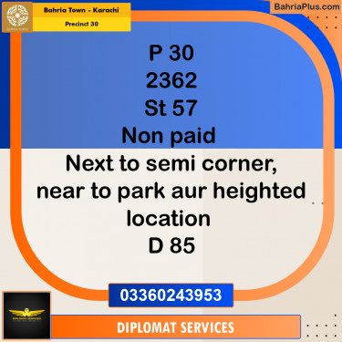 250 Sq. Yards Residential Plot for Sale in Precinct 30 -  Bahria Town, Karachi - (BP-223474)