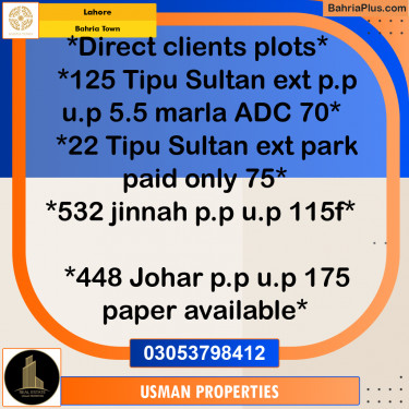 Residential Plot for Sale in Bahria Town, Lahore - (BP-223481)