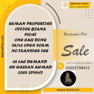 5.33 Marla Residential Plot for Sale in Sector F - Ghaznavi Ext. Block -  Bahria Town, Lahore - (BP-223491)