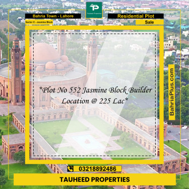 10 Marla Residential Plot for Sale in Sector C - Jasmine Block -  Bahria Town, Lahore - (BP-223537)