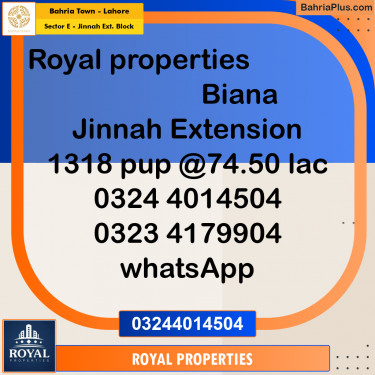 Residential Plot for Sale in Sector E - Jinnah Ext. Block -  Bahria Town, Lahore - (BP-223575)