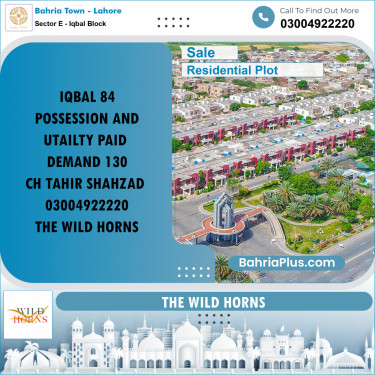 10 Marla Residential Plot for Sale in Sector E - Iqbal Block -  Bahria Town, Lahore - (BP-223580)