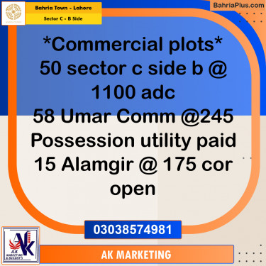 Commercial Plot for Sale in Sector C - B Side -  Bahria Town, Lahore - (BP-223700)