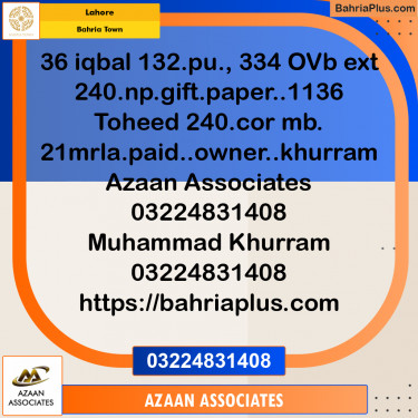 Residential Plot for Sale in Bahria Town, Lahore - (BP-223714)