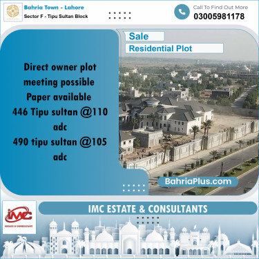 10 Marla Residential Plot for Sale in Sector F - Tipu Sultan Block -  Bahria Town, Lahore - (BP-223860)