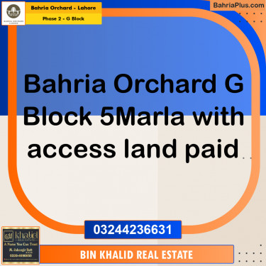 5 Marla Residential Plot for Sale in Phase 2 - G Block -  Bahria Orchard, Lahore - (BP-223872)