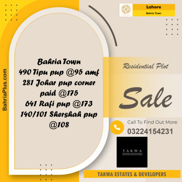 Residential Plot for Sale in Bahria Town, Lahore - (BP-223981)