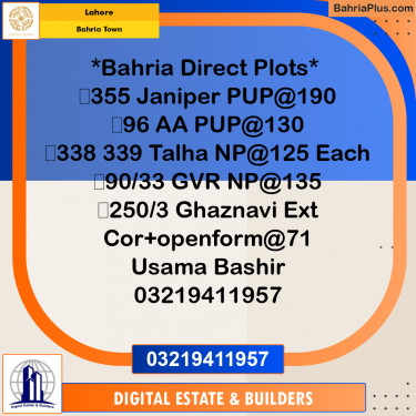 Residential Plot for Sale in Bahria Town, Lahore - (BP-224030)