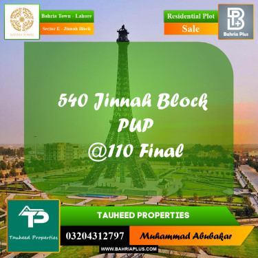 5 Marla Residential Plot for Sale in Sector E - Jinnah Block -  Bahria Town, Lahore - (BP-224082)