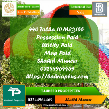 10 Marla Residential Plot for Sale in Sector F - Talha Block -  Bahria Town, Lahore - (BP-224158)