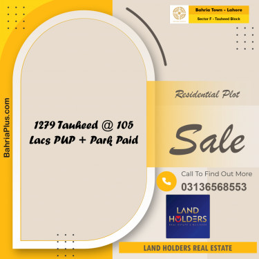 10 Marla Residential Plot for Sale in Sector F - Tauheed Block -  Bahria Town, Lahore - (BP-224244)