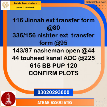 5 Marla Residential Plot for Sale in Sector D - BB Block -  Bahria Town, Lahore - (BP-224382)