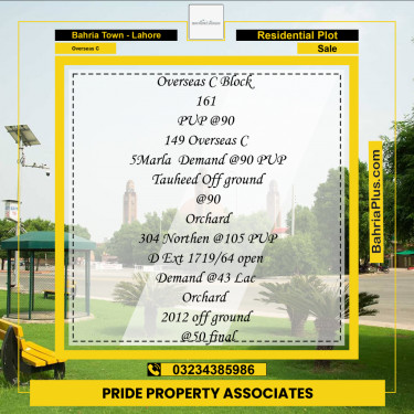 10 Marla Residential Plot for Sale in Overseas C -  Bahria Town, Lahore - (BP-224408)