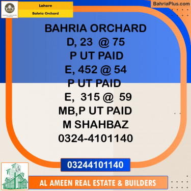 Residential Plot for Sale in Bahria Orchard, Lahore - (BP-224420)
