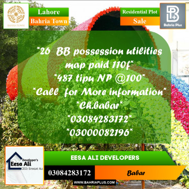 Residential Plot for Sale in Bahria Town, Lahore - (BP-224423)