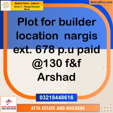 10 Marla Residential Plot for Sale in Sector C - Nargis/Hussain Block -  Bahria Town, Lahore - (BP-224606)