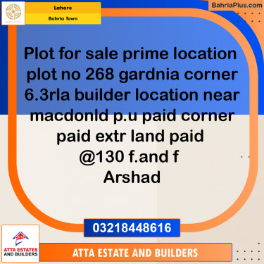 6 Marla Residential Plot for Sale in Bahria Town, Lahore - (BP-224617)