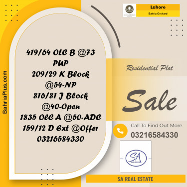 Residential Plot for Sale in Bahria Orchard, Lahore - (BP-224703)