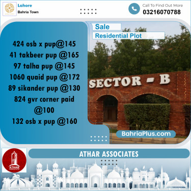 10 Marla Residential Plot for Sale in Bahria Town, Lahore - (BP-224835)