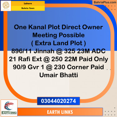 1 Kanal Residential Plot for Sale in Bahria Town, Lahore - (BP-224882)